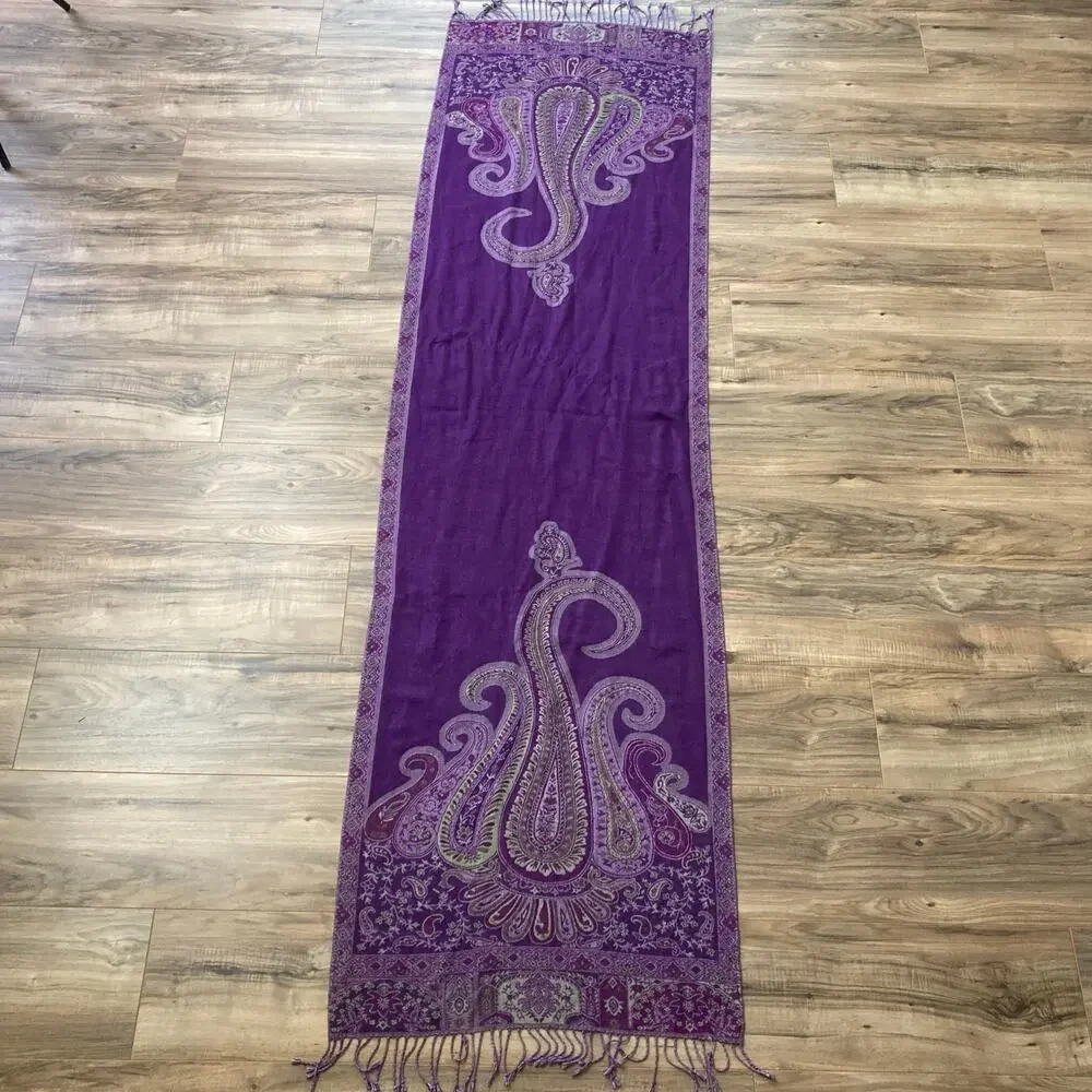 Scarf Wrap Royal Purple Floral Paisley Jacquard Pashmina Style Boho Elegant Boho